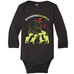 Grandmasaurus Grandma 4 Dinosaur Mother's Day Baby Long Sleeve Bodysuit