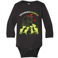 Grandmasaurus Grandma 4 Dinosaur Mother's Day Baby Long Sleeve Bodysuit