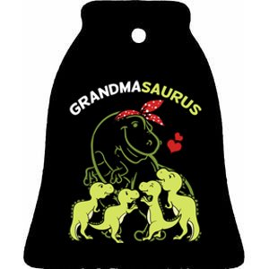 Grandmasaurus Grandma 4 Dinosaur Mother's Day Ceramic Bell Ornament