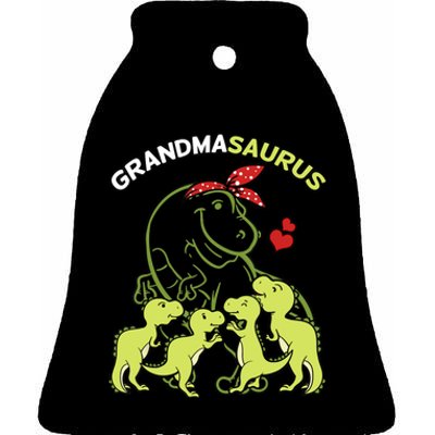 Grandmasaurus Grandma 4 Dinosaur Mother's Day Ceramic Bell Ornament