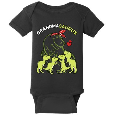 Grandmasaurus Grandma 4 Dinosaur Mother's Day Baby Bodysuit