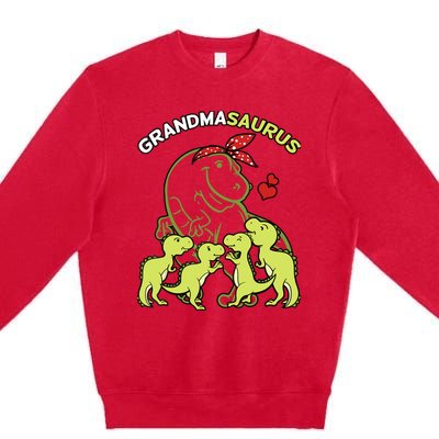 Grandmasaurus Grandma 4 Dinosaur Mother's Day Premium Crewneck Sweatshirt