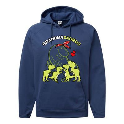 Grandmasaurus Grandma 4 Dinosaur Mother's Day Performance Fleece Hoodie