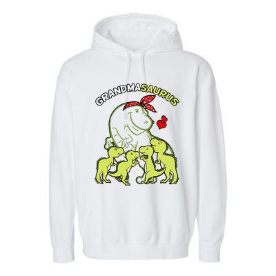 Grandmasaurus Grandma 4 Dinosaur Mother's Day Garment-Dyed Fleece Hoodie