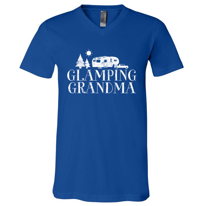 Glamping Grandma 5Th Wheel Camper Rv Camping Vacation Gift Meaningful Gift V-Neck T-Shirt