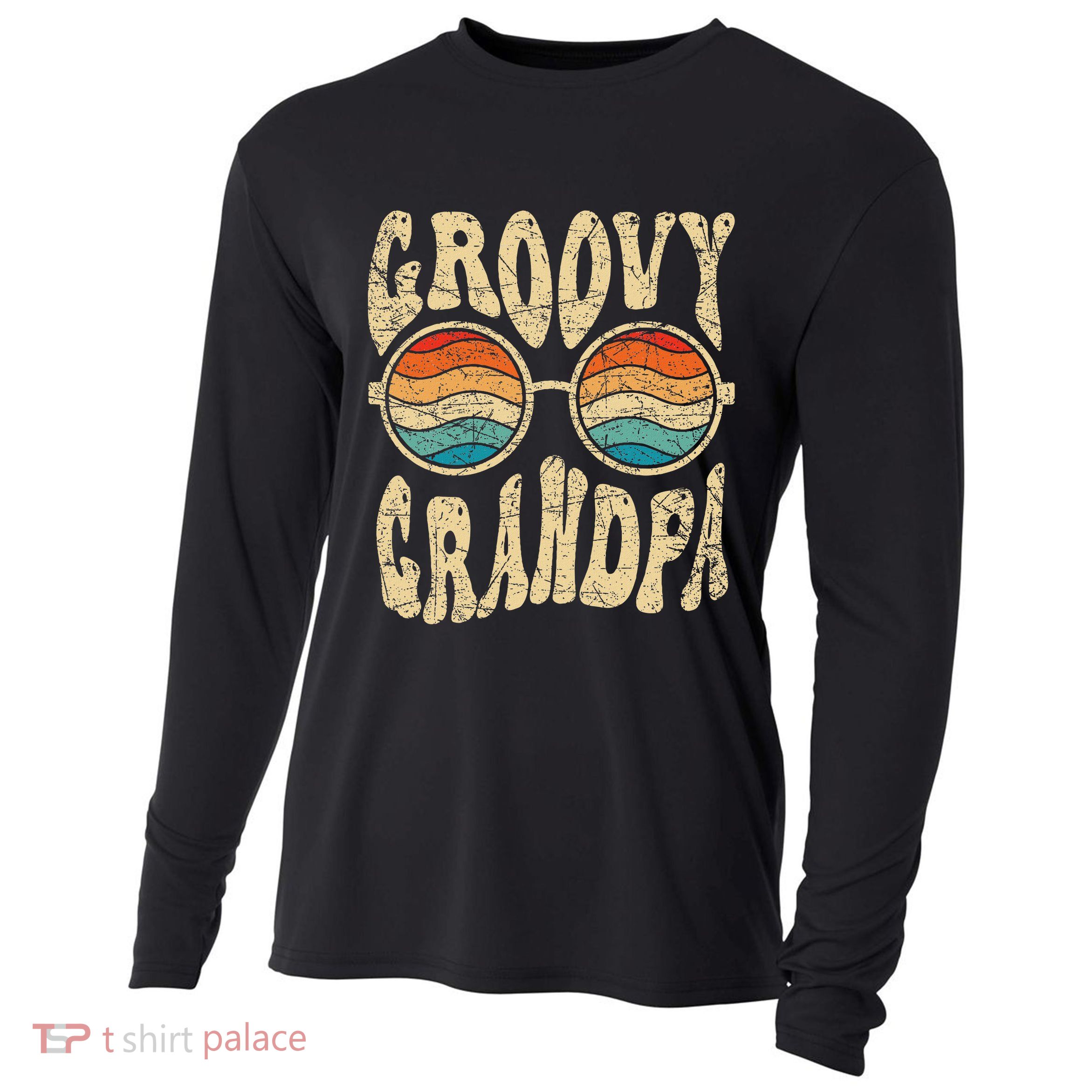 Groovy Grandpa 70s Aesthetic Nostalgia 1970's Retro Grandpa Cooling Performance Long Sleeve Crew