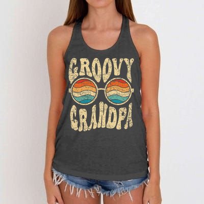 Groovy Grandpa 70s Aesthetic Nostalgia 1970's Retro Grandpa Women's Knotted Racerback Tank