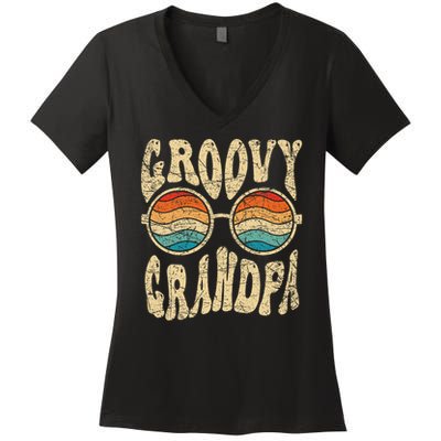 Groovy Grandpa 70s Aesthetic Nostalgia 1970's Retro Grandpa Women's V-Neck T-Shirt