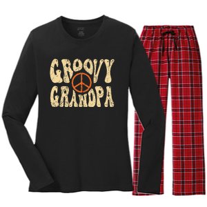 Groovy Grandpa 70s Aesthetic Nostalgia 1970's Retro Grandpa Women's Long Sleeve Flannel Pajama Set 