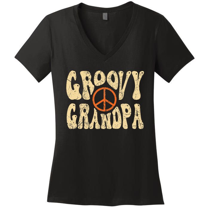 Groovy Grandpa 70s Aesthetic Nostalgia 1970's Retro Grandpa Women's V-Neck T-Shirt