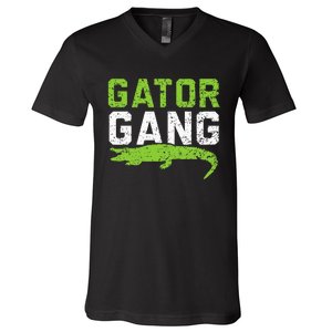 Gator Gang Alligator Heartbeat Zookeeper Crocodile Lover V-Neck T-Shirt