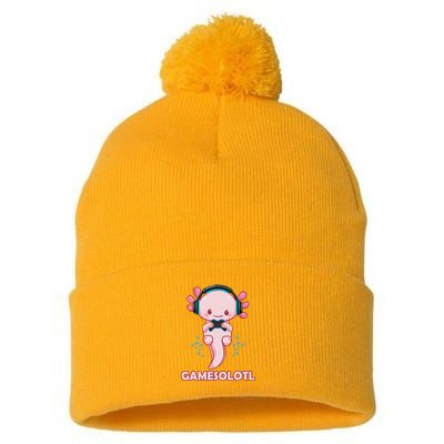 Gamesolotl Gaming Axolotl Playing Video Games Funny Pom Pom 12in Knit Beanie
