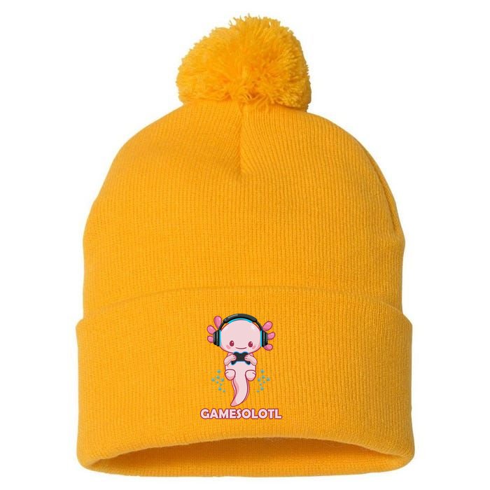 Gamesolotl Gaming Axolotl Playing Video Games Funny Pom Pom 12in Knit Beanie