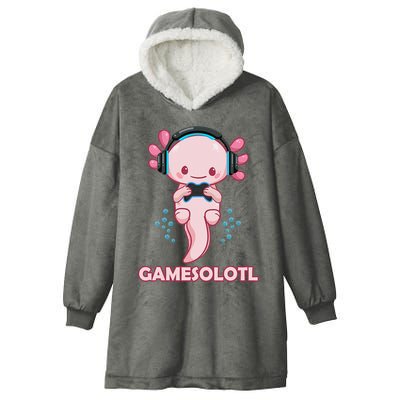 Gamesolotl Gaming Axolotl Playing Video Games Funny Hooded Wearable Blanket