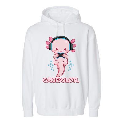 Gamesolotl Gaming Axolotl Playing Video Games Funny Garment-Dyed Fleece Hoodie