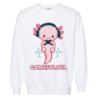 Gamesolotl Gaming Axolotl Playing Video Games Funny Garment-Dyed Sweatshirt