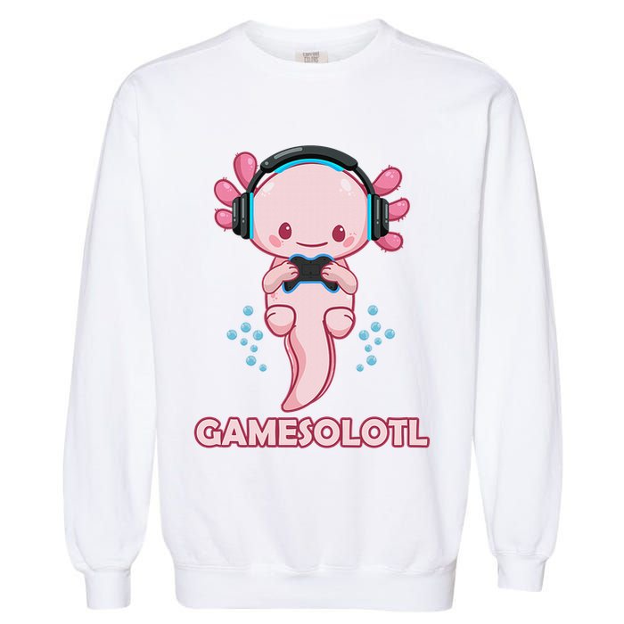 Gamesolotl Gaming Axolotl Playing Video Games Funny Garment-Dyed Sweatshirt