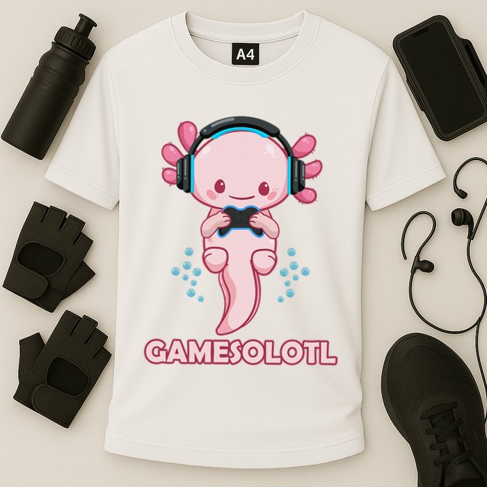 Gamesolotl Gaming Axolotl Playing Video Games Funny Performance Shirt