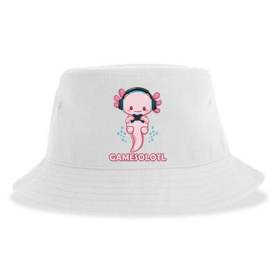 Gamesolotl Gaming Axolotl Playing Video Games Funny Sustainable Bucket Hat
