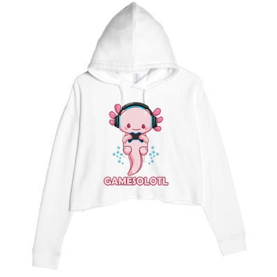 Gamesolotl Gaming Axolotl Playing Video Games Funny Crop Fleece Hoodie
