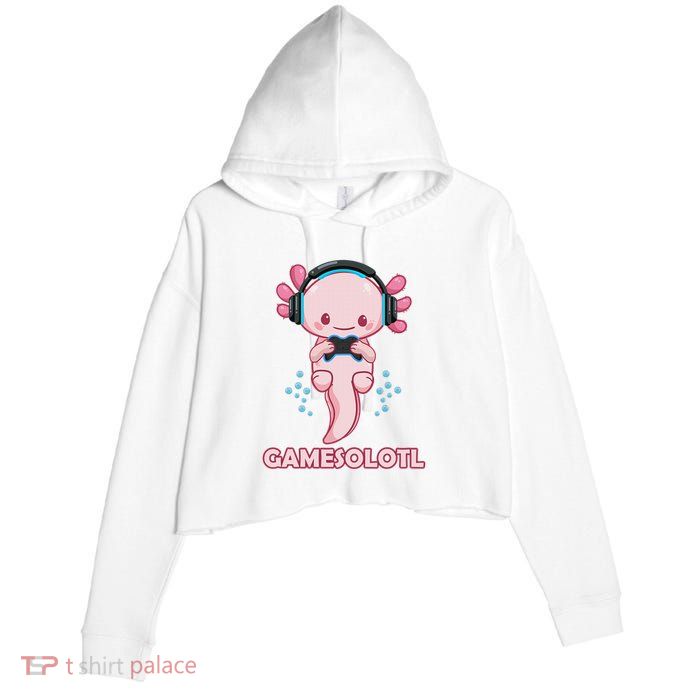 Gamesolotl Gaming Axolotl Playing Video Games Funny Crop Fleece Hoodie