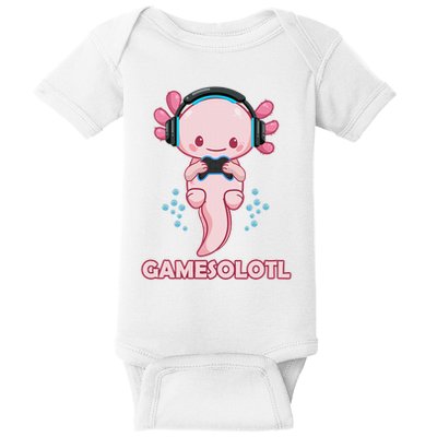 Gamesolotl Gaming Axolotl Playing Video Games Funny Baby Bodysuit