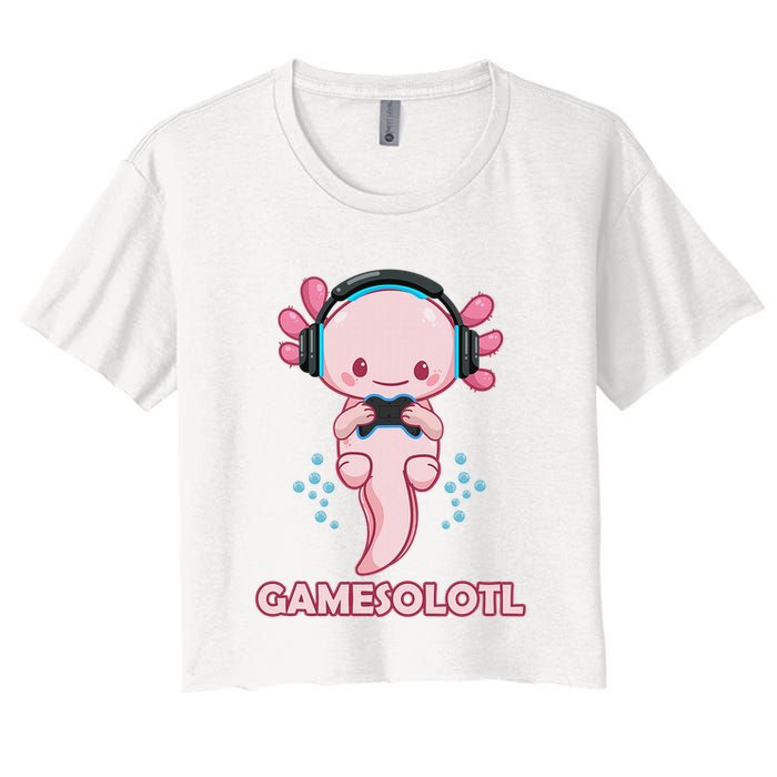 Gamesolotl Gaming Axolotl Playing Video Games Funny Crop Top