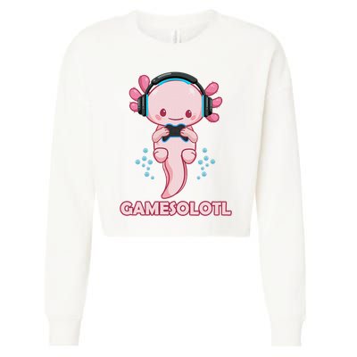 Gamesolotl Gaming Axolotl Playing Video Games Funny Cropped Pullover Crew