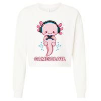 Gamesolotl Gaming Axolotl Playing Video Games Funny Cropped Pullover Crew