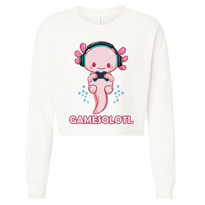 Gamesolotl Gaming Axolotl Playing Video Games Funny Cropped Pullover Crew