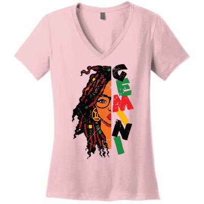 Gemini Girl Afro Locs Girl Zodiac Signs Birthday Girl Women's V-Neck T-Shirt