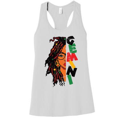 Gemini Girl Afro Locs Girl Zodiac Signs Birthday Girl Women's Racerback Tank