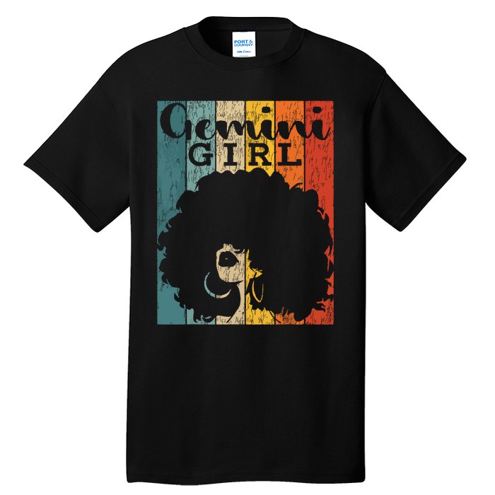 Gemini Girl Afro Natural Hair Diva Black Woman Zodiac Tall T-Shirt