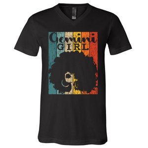 Gemini Girl Afro Natural Hair Diva Black Woman Zodiac V-Neck T-Shirt