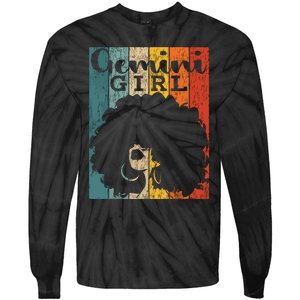 Gemini Girl Afro Natural Hair Diva Black Woman Zodiac Tie-Dye Long Sleeve Shirt