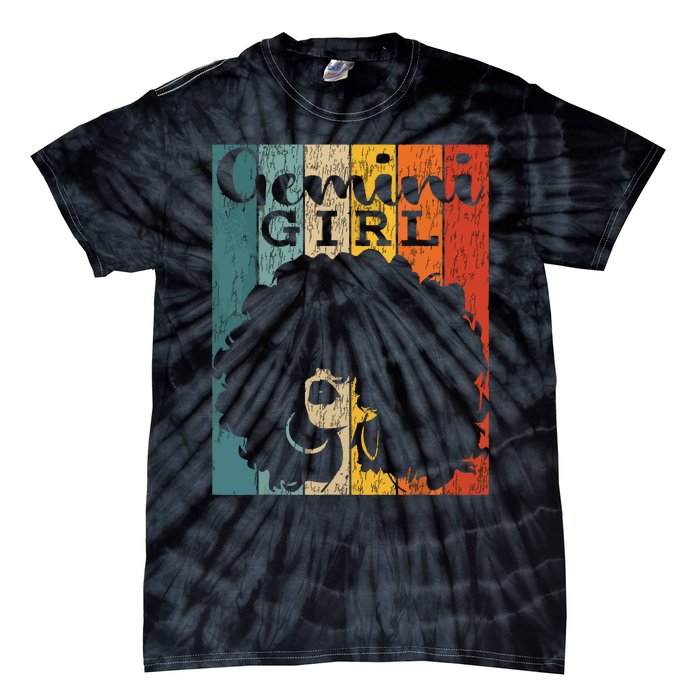 Gemini Girl Afro Natural Hair Diva Black Woman Zodiac Tie-Dye T-Shirt