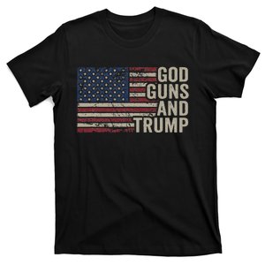 God Guns And Trump Pro God Gun Funny Republican Usa Flag T-Shirt