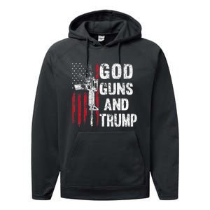 God Guns And Trump 2nd Amendment Flag Ar15 American Flag Performance Fleece Hoodie