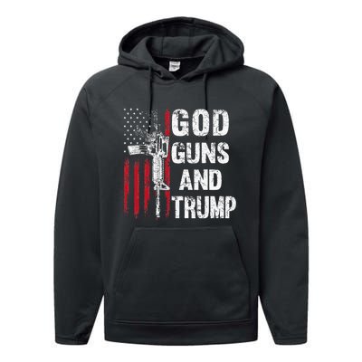 God Guns And Trump 2nd Amendment Flag Ar15 American Flag Performance Fleece Hoodie