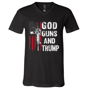 God Guns And Trump 2nd Amendment Flag Ar15 American Flag V-Neck T-Shirt