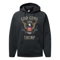 God Guns And Trump 2nd Amendment Flag Ar15 American Flag Performance Fleece Hoodie