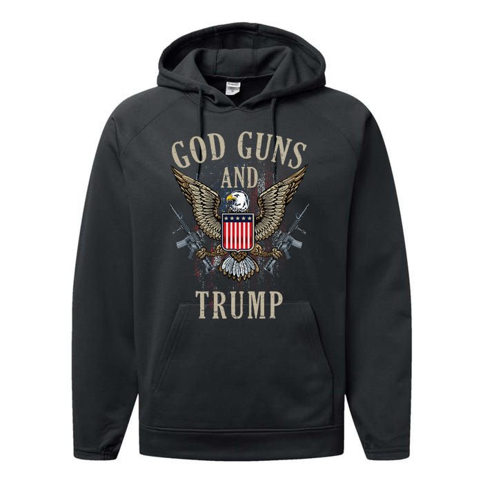 God Guns And Trump 2nd Amendment Flag Ar15 American Flag Performance Fleece Hoodie