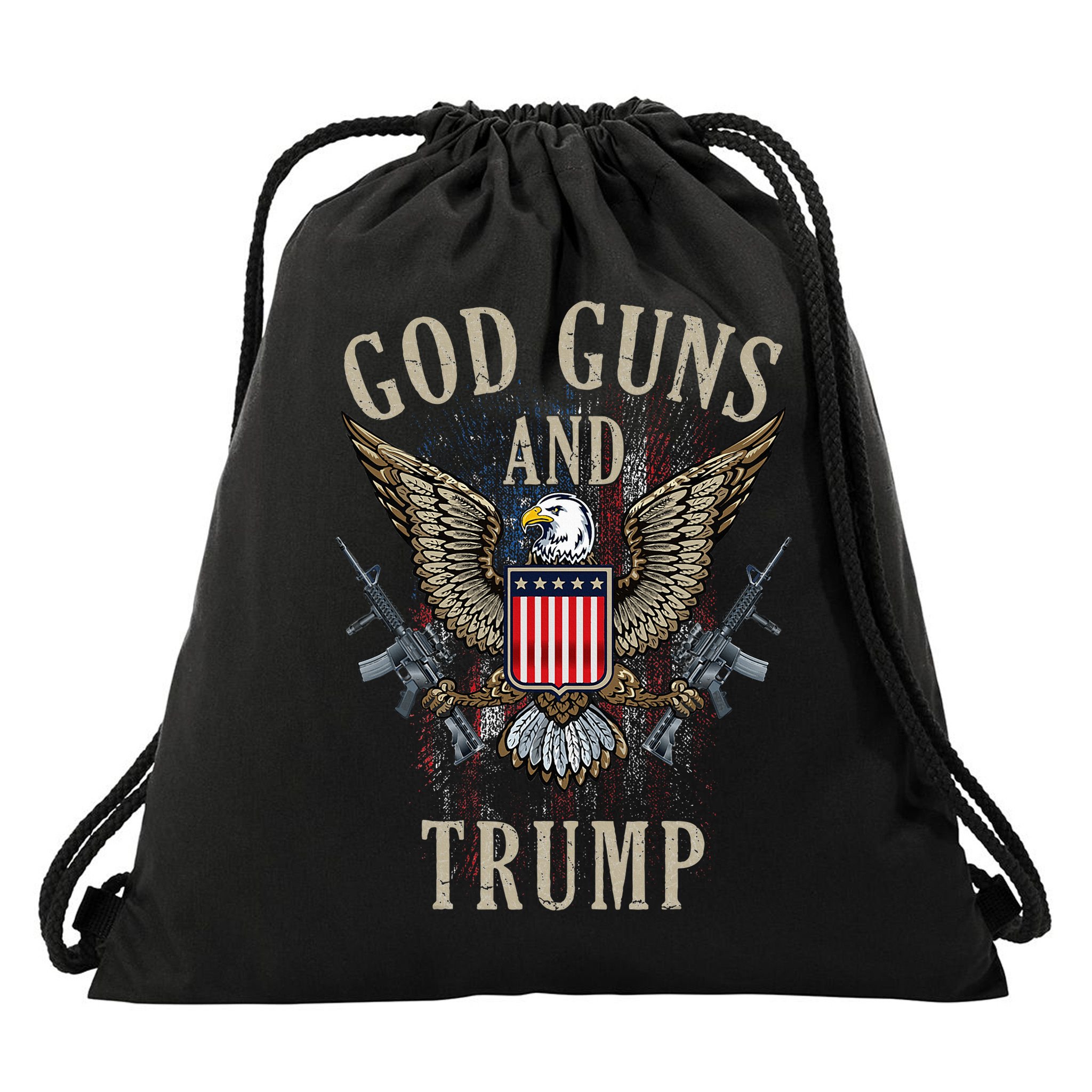 God Guns And Trump 2nd Amendment Flag Ar15 American Flag Drawstring Bag