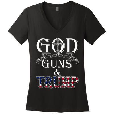 God Guns And Trump 2nd Adt Trump 45 Women's V-Neck T-Shirt