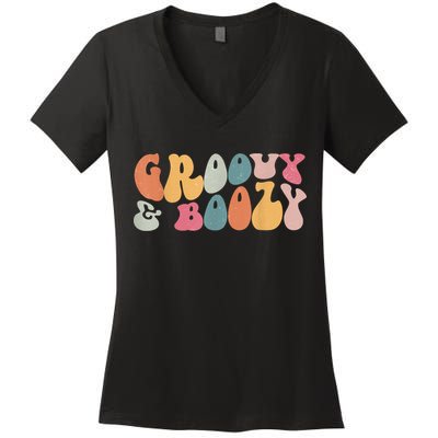 Groovy Groovy And Boozy Bachelorette Party Bridal Women's V-Neck T-Shirt