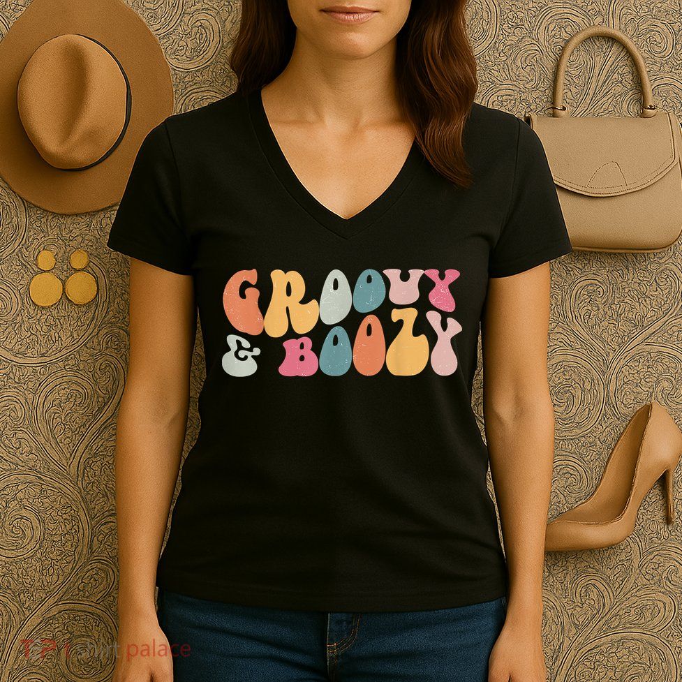 Groovy Groovy And Boozy Bachelorette Party Bridal Women's V-Neck T-Shirt