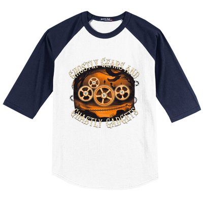 Ghostly Gears And Gadgets Mechanical Engineering Halloween Baseball Sleeve Shirt