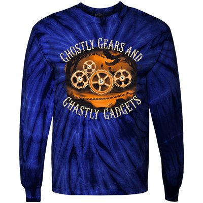 Ghostly Gears And Gadgets Mechanical Engineering Halloween Tie-Dye Long Sleeve Shirt