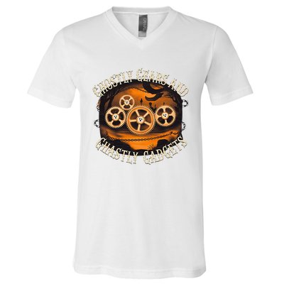 Ghostly Gears And Gadgets Mechanical Engineering Halloween V-Neck T-Shirt