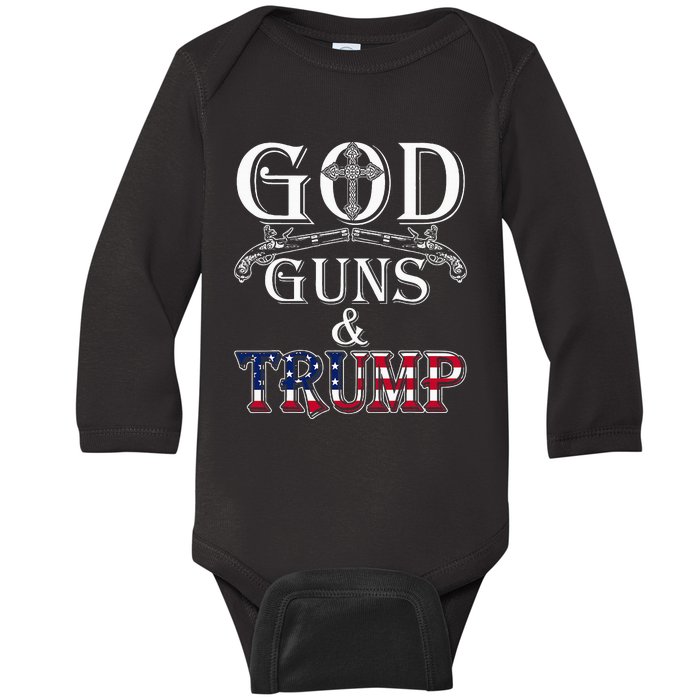 God Guns And Trump 2nd Amendment Trump 45 Baby Long Sleeve Bodysuit